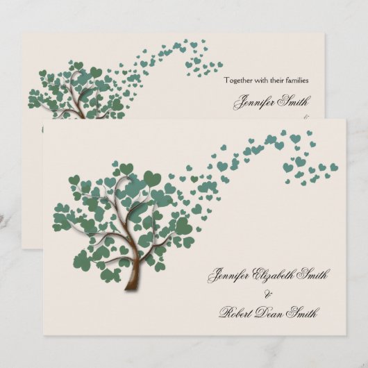 Groene Hart Boom op Ivoor Bruiloft uitnodiging (Voorkant / Achterkant)