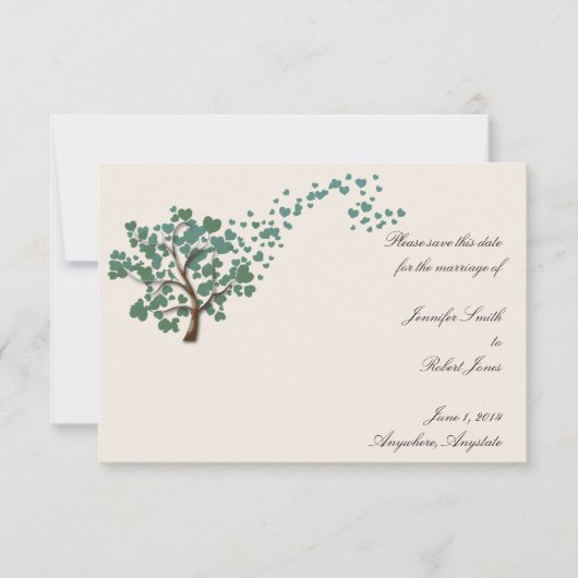 Groene Hart Boom op Ivoor Save the Date Kaart (Voorkant)