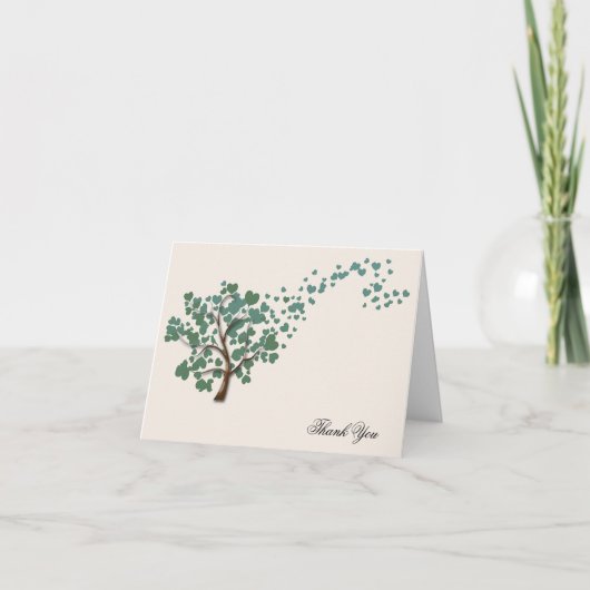 Groene Hart Boom op Ivoren Bruiloft Dank Je Bedankkaart (Voorkant)