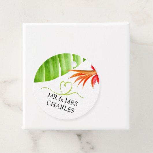 Groene Hart en Tropische Bladeren en Bloemen Bedankjes Labels (In situ)