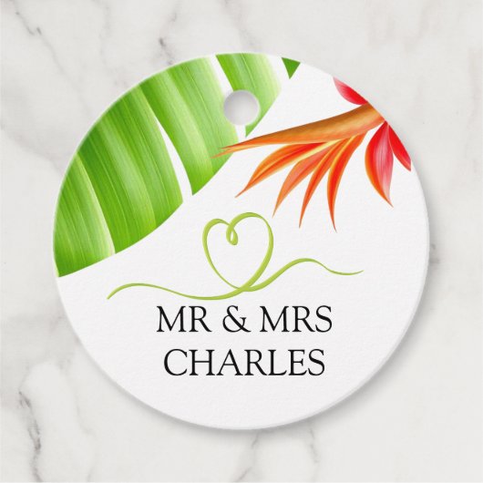 Groene Hart en Tropische Bladeren en Bloemen Bedankjes Labels (Voorkant)