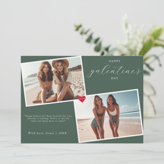 Groene Hart Foto Lijst Galentine's Day Bestie Feestdagenkaart (Staand voorkant)