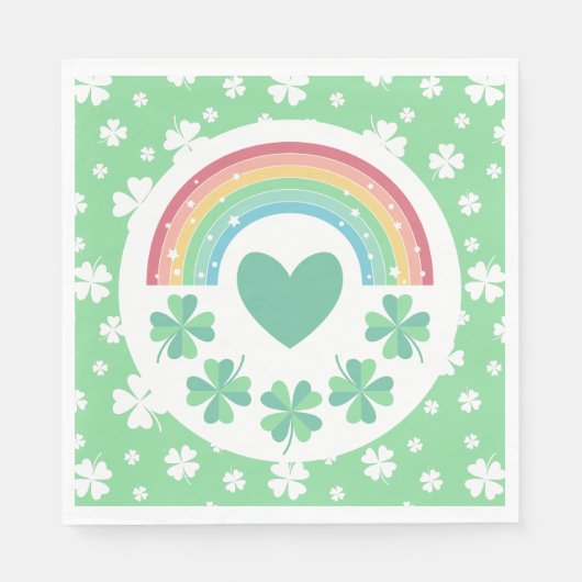 Groene Hart Klaver & Regenboog Lucky One Servet (Voorkant)