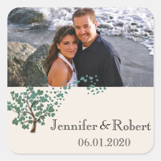 Groene Hartboom op Ivoor Favor Sticker (Voorkant)