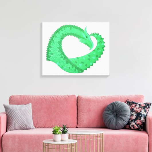 Groene hartdraak op wit canvas afdruk (Insitu (Woonkamer))