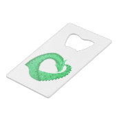 Groene hartdraak op wit creditkaart flessenopener (Voorkant Gekanteld)