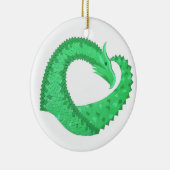 Groene hartdraak op wit keramisch ornament (Rechts)