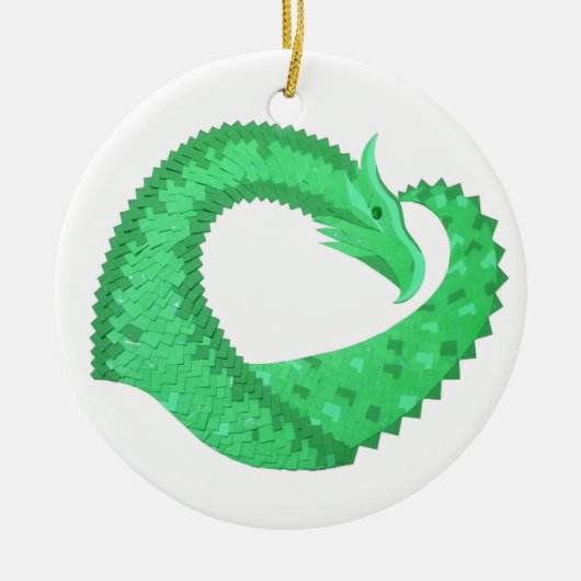 Groene hartdraak op wit keramisch ornament (Voorkant)