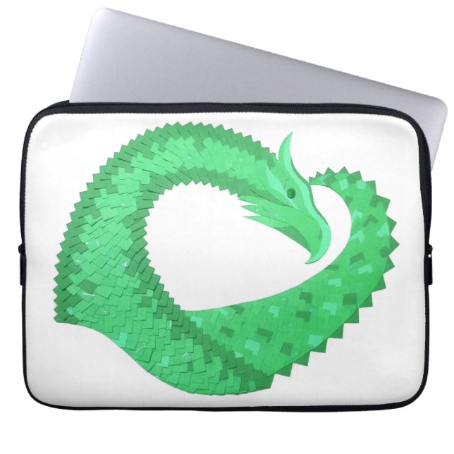 Groene hartdraak op wit laptop sleeve (Voorkant)