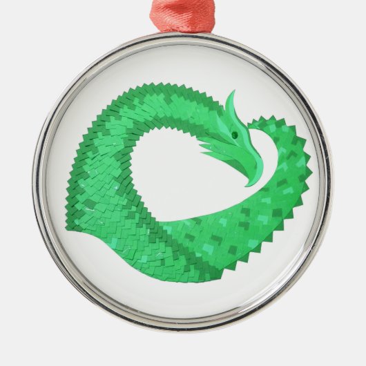 Groene hartdraak op wit metalen ornament (Voorkant)