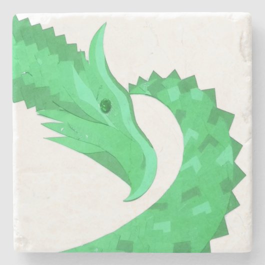 Groene hartdraak op wit stenen onderzetter (Voorkant)