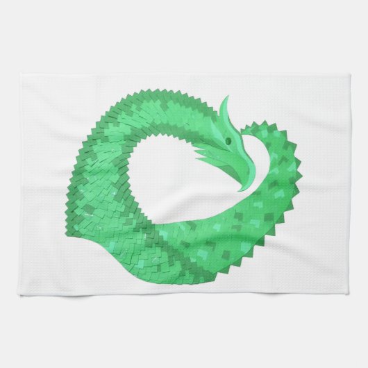 Groene hartdraak op wit theedoek (Horizontaal)