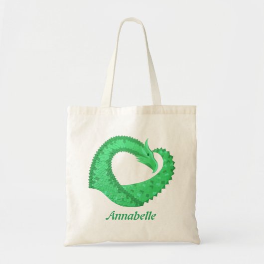Groene hartdraak op wit tote bag (Voorkant)