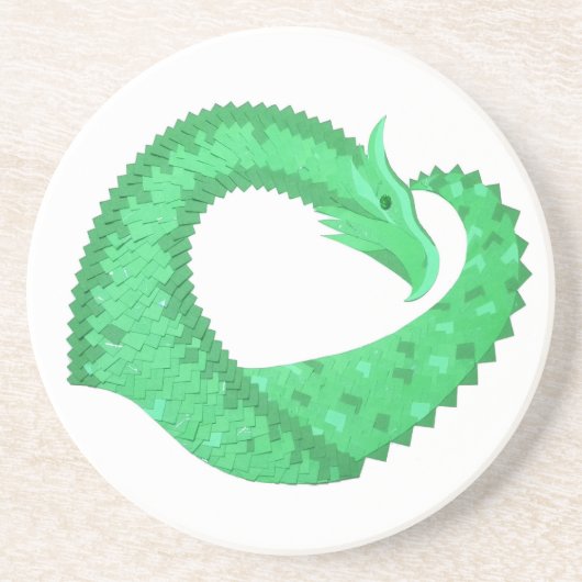 Groene hartdraak op wit zandsteen onderzetter (Voorkant)
