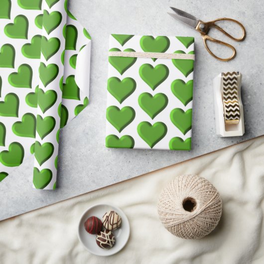 Groene harten cadeaupapier (Crafts)