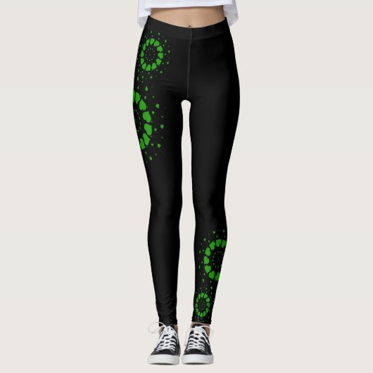 Groene harten cirkels ontwerp op zwart leggings (Voorkant)