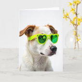 Groene Harten Hond Mooie Kaart (Gele Bloem)
