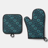Groene harten ovenwant & pannenlap set (Voorkant)