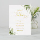 Groene Harten Script Calligrafie Trouw Goud Folie Uitnodiging (Staand Voorkant)