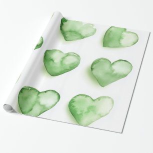 Groene Harten Waterverf Digitale Kunst Cadeaupapier