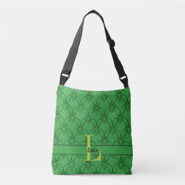 Groene hartmonogram en Aangepaste naam Crossbody Tas