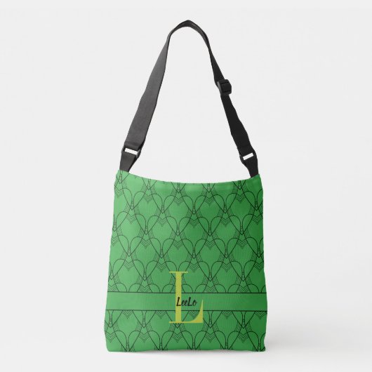 Groene hartmonogram en Aangepaste naam Crossbody Tas (Voorkant)