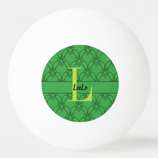 Groene hartmonogram en Aangepaste naam Pingpongbal (Voorkant)
