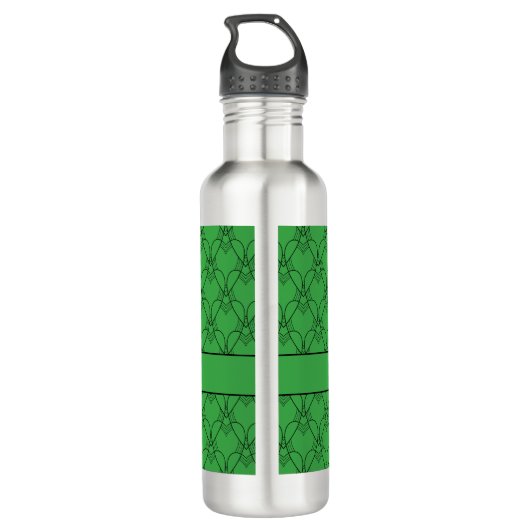 Groene hartmonogram en Aangepaste naam Waterfles (Achterkant)