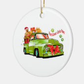 Groene heftruck met cadeaus en hondje keramisch ornament (Links)