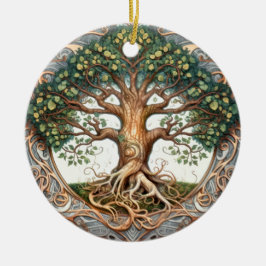 Groene heidense levensboom keramisch ornament