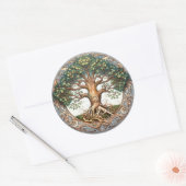 Groene heidense levensboom ronde sticker (Envelop)