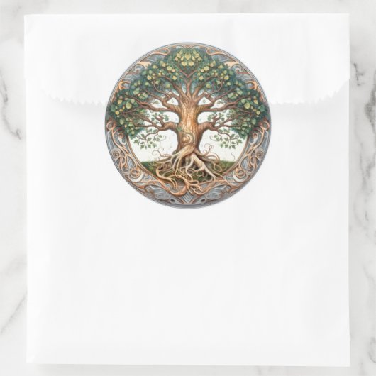 Groene heidense levensboom ronde sticker (Tas)