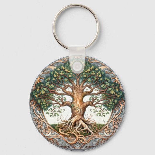 Groene heidense levensboom sleutelhanger (Voorkant)