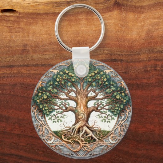 Groene heidense levensboom sleutelhanger (Achterkant)