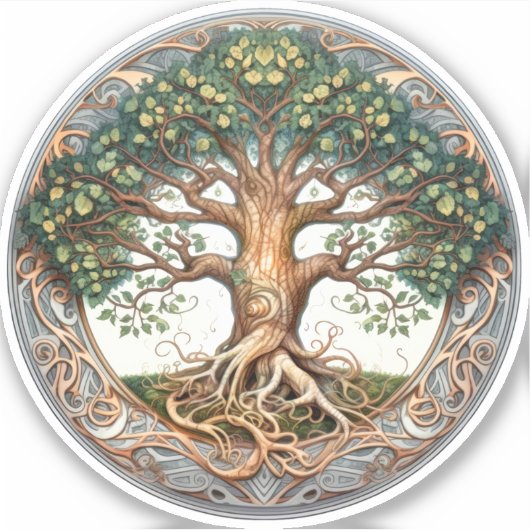 Groene heidense levensboom sticker (Voorkant)