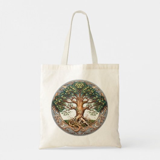 Groene heidense levensboom tote bag (Achterkant)
