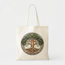 Groene heidense levensboom tote bag