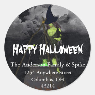 Groene heks brouwen Halloween Adresetiketten Ronde Sticker