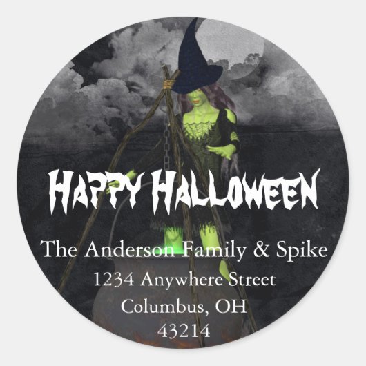 Groene heks brouwen Halloween Adresetiketten Ronde Sticker (Voorkant)