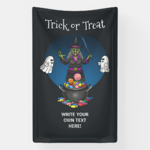 Groene Heks en Geesten Trick or Treat Halloween Spandoek