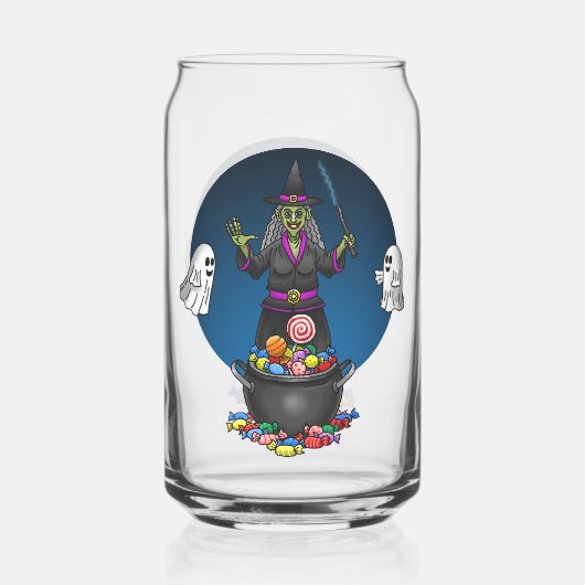 Groene heks en spoken Trick or treat Halloween Blikvorm Glas (Voorkant)