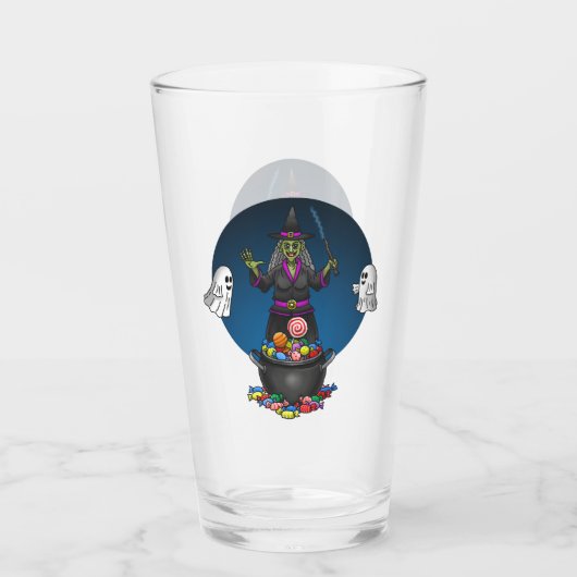 Groene heks en spoken Trick or treat Halloween Glas (Voorkant)