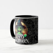 Groene heks eten Snoep Happy Halloween Mok (Voorkant links)