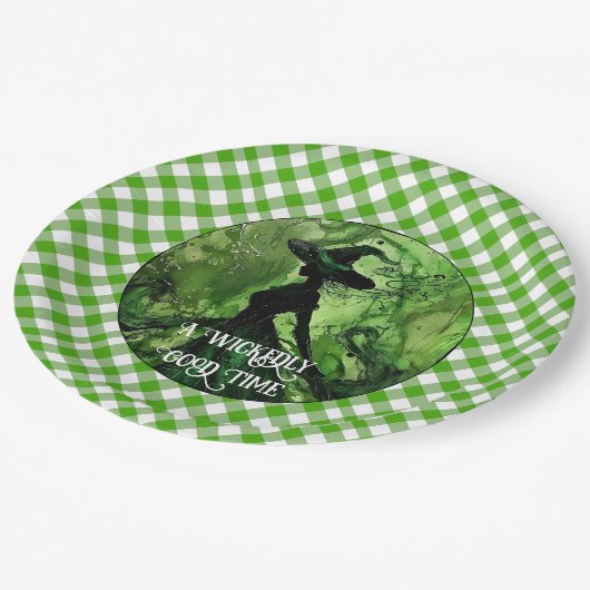 Groene heks goddeloos goede tijd Halloween verjaar Papieren Bordje (Gekanteld)