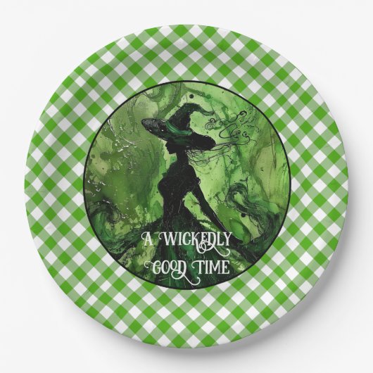 Groene heks goddeloos goede tijd Halloween verjaar Papieren Bordje (Voorkant)