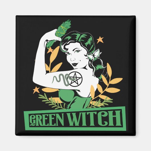 Groene heks  in Tattooed Musea Vrouw Magneet (Voorkant)