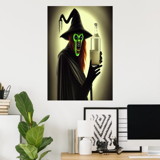 Groene heks melkfles | AI Art Poster (Thuiskantoor)