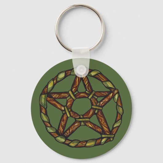 Groene Heks Pagan Pentakel Natuur Wicca Sleutelhanger (Voorkant)