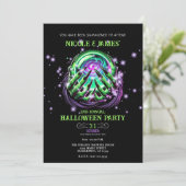 Groene heks staren magische bal Halloween Party Kaart (Staand voorkant)