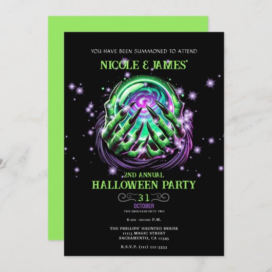 Groene heks staren magische bal Halloween Party Kaart (Voorkant / Achterkant)